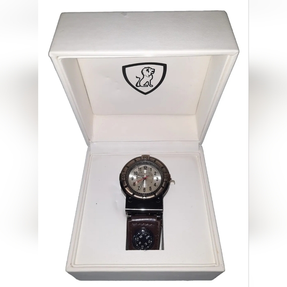 Conqueror Men's Watch/Compass Clip On Genuine Leather Watch - FAST SHIP - Picture 1 of 7